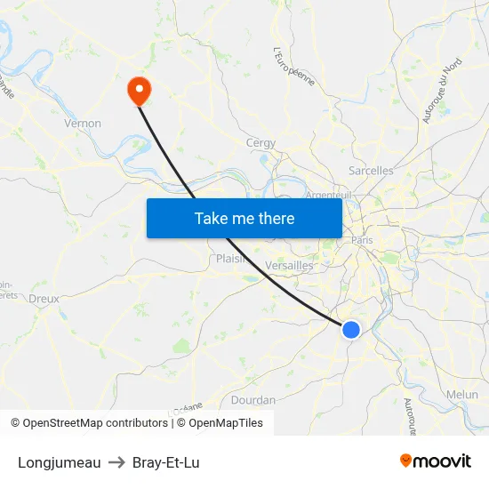 Longjumeau to Bray-Et-Lu map