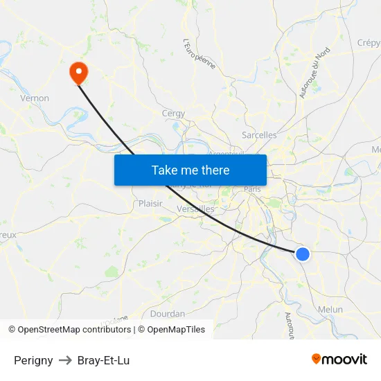Perigny to Bray-Et-Lu map