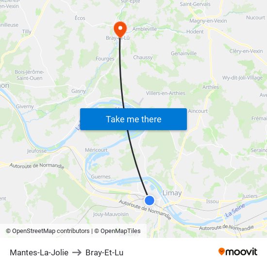 Mantes-La-Jolie to Bray-Et-Lu map
