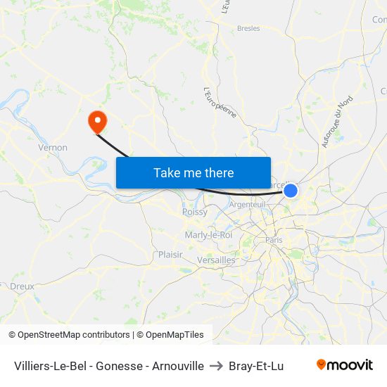 Villiers-Le-Bel - Gonesse - Arnouville to Bray-Et-Lu map