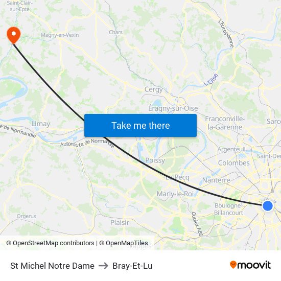 St Michel Notre Dame to Bray-Et-Lu map