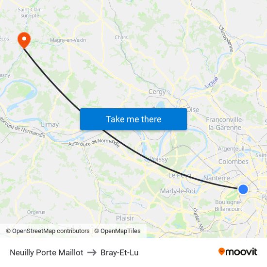 Neuilly Porte Maillot to Bray-Et-Lu map