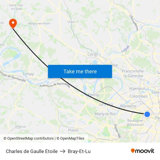 Charles de Gaulle Etoile to Bray-Et-Lu map