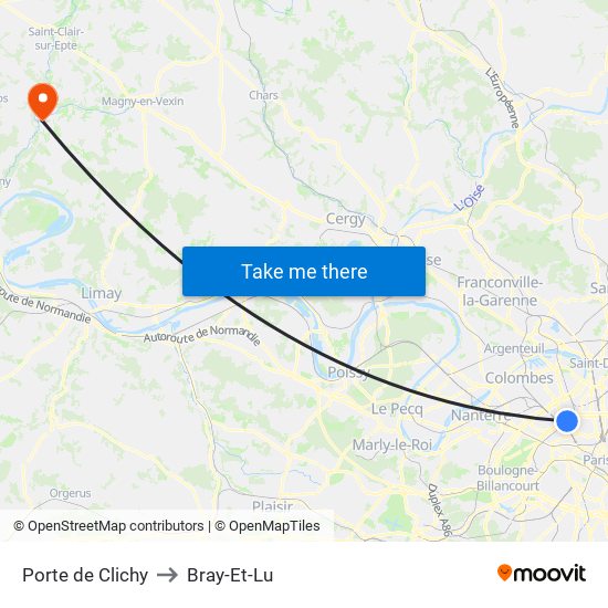 Porte de Clichy to Bray-Et-Lu map
