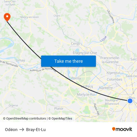 Odéon to Bray-Et-Lu map