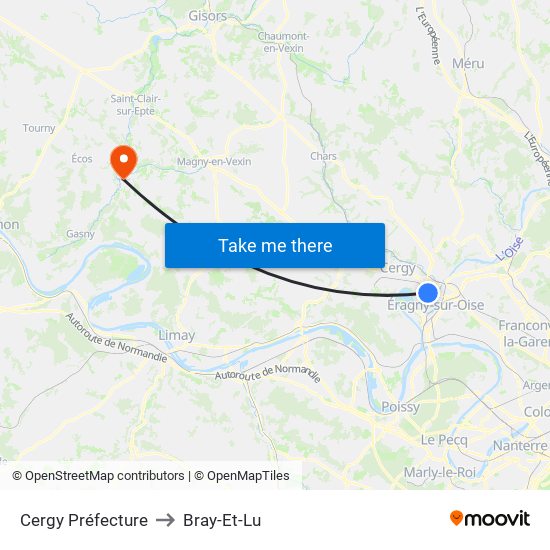 Cergy Préfecture to Bray-Et-Lu map