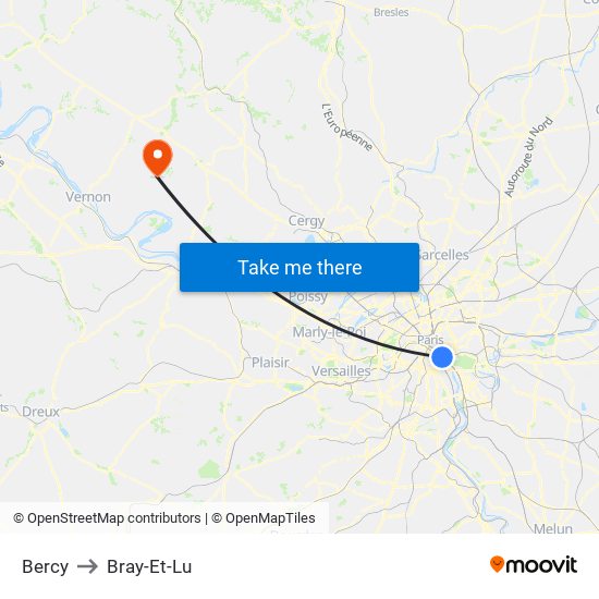 Bercy to Bray-Et-Lu map
