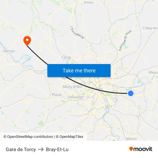 Gare de Torcy to Bray-Et-Lu map