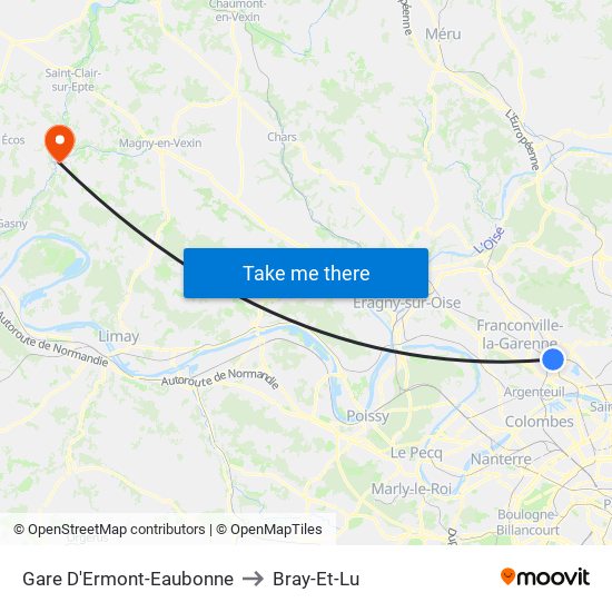 Gare D'Ermont-Eaubonne to Bray-Et-Lu map