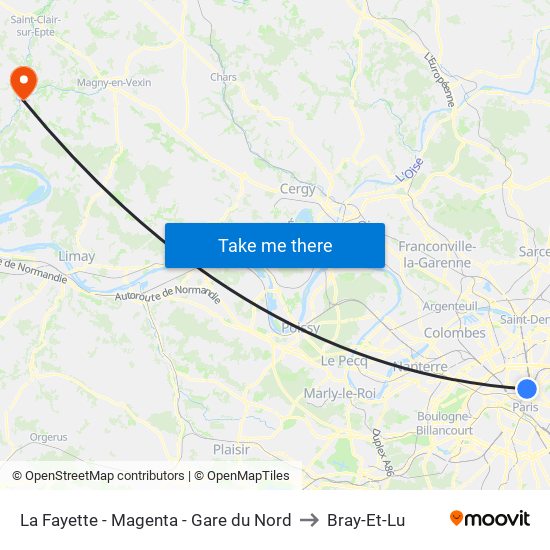 La Fayette - Magenta - Gare du Nord to Bray-Et-Lu map
