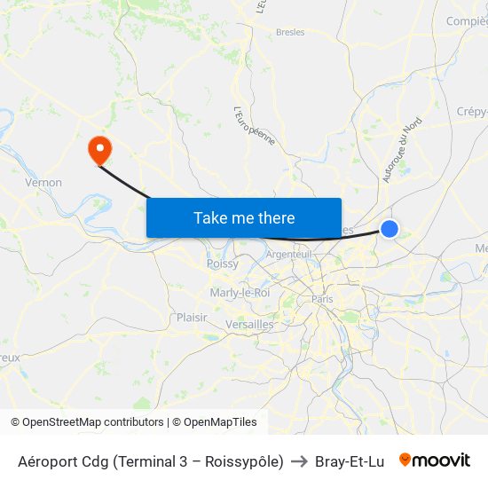 Aéroport Cdg (Terminal 3 – Roissypôle) to Bray-Et-Lu map