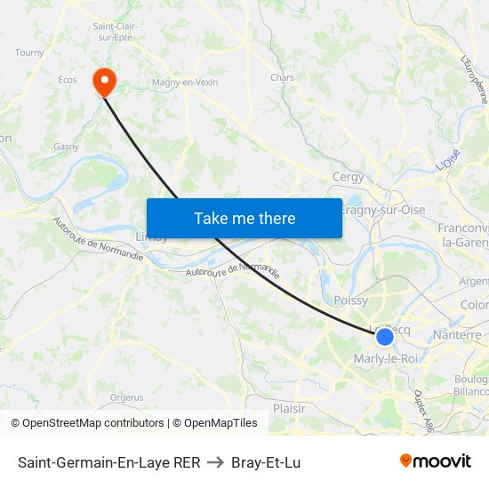 Saint-Germain-En-Laye RER to Bray-Et-Lu map