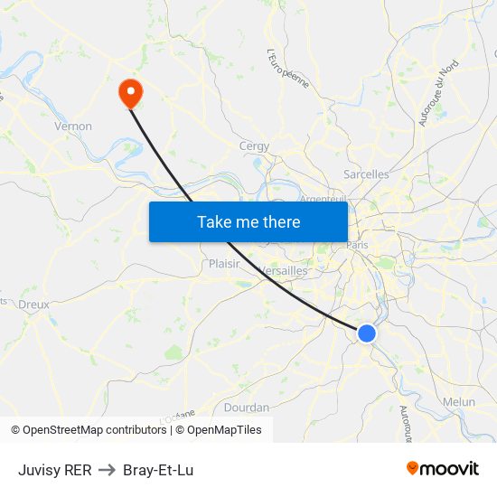 Juvisy RER to Bray-Et-Lu map