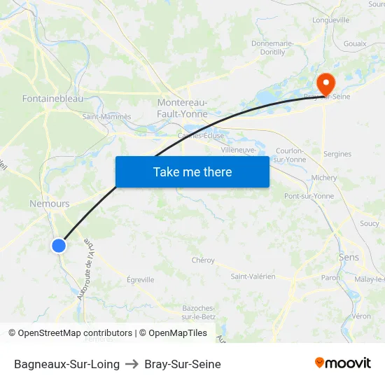 Bagneaux-Sur-Loing to Bray-Sur-Seine map