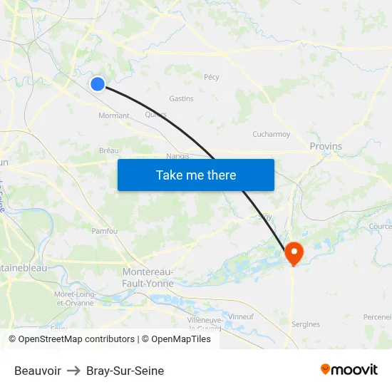 Beauvoir to Bray-Sur-Seine map