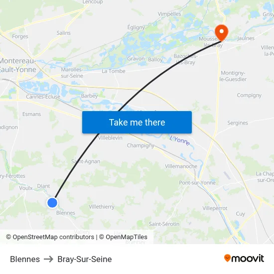 Blennes to Bray-Sur-Seine map