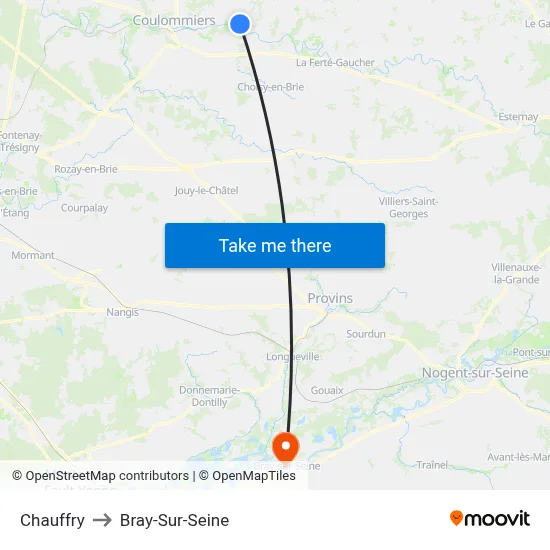 Chauffry to Bray-Sur-Seine map