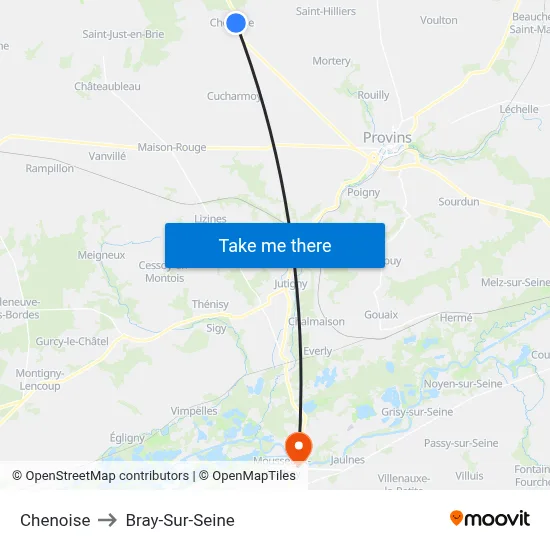 Chenoise to Bray-Sur-Seine map