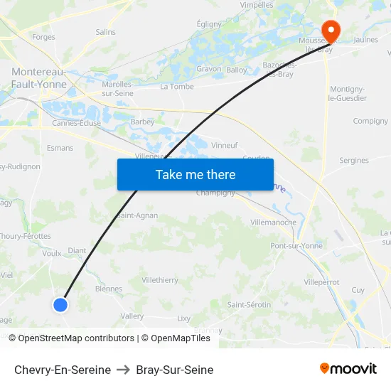 Chevry-En-Sereine to Bray-Sur-Seine map