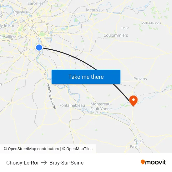 Choisy-Le-Roi to Bray-Sur-Seine map