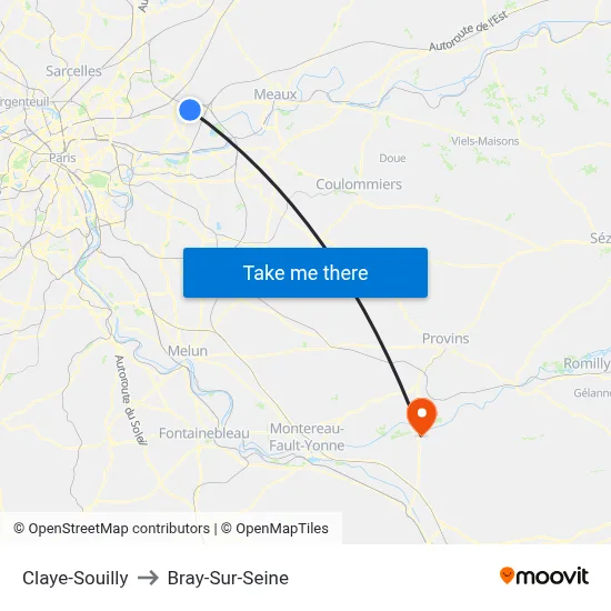 Claye-Souilly to Bray-Sur-Seine map