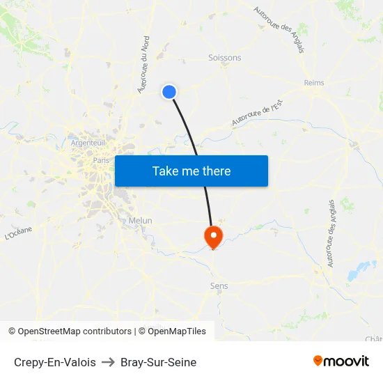 Crepy-En-Valois to Bray-Sur-Seine map