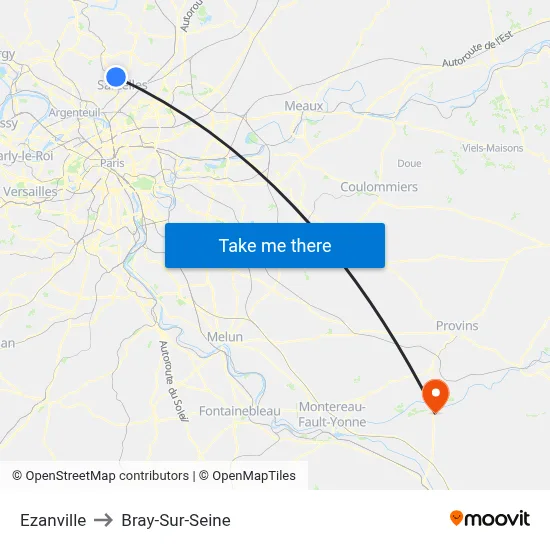 Ezanville to Bray-Sur-Seine map