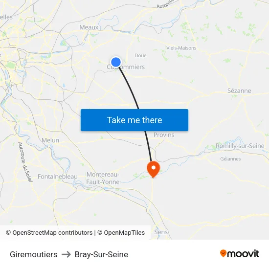 Giremoutiers to Bray-Sur-Seine map