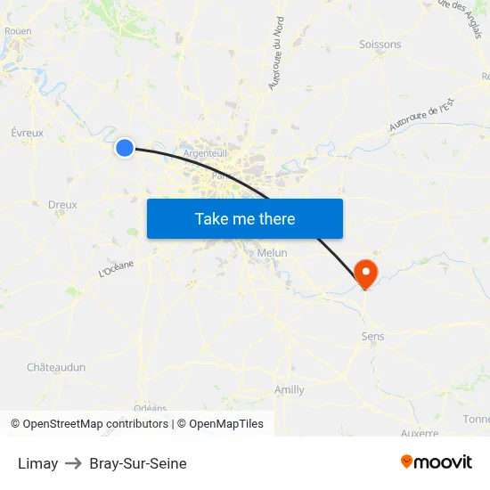 Limay to Bray-Sur-Seine map
