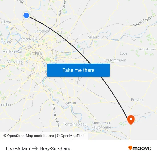 L'Isle-Adam to Bray-Sur-Seine map