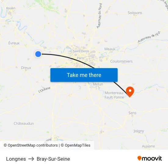 Longnes to Bray-Sur-Seine map