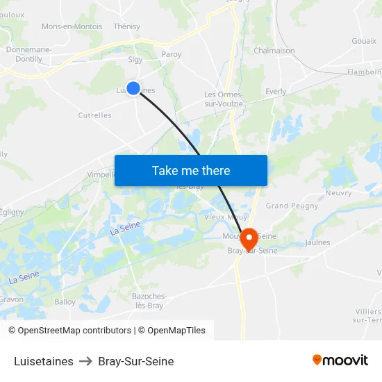Luisetaines to Bray-Sur-Seine map