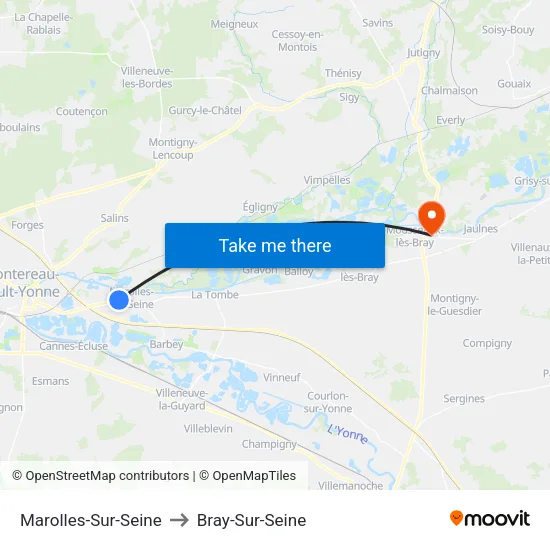Marolles-Sur-Seine to Bray-Sur-Seine map