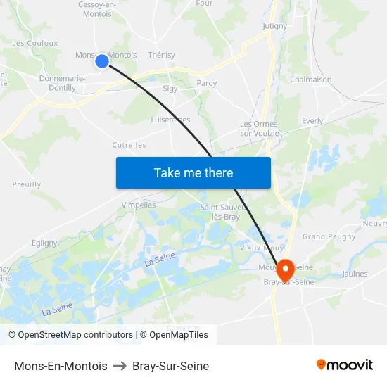 Mons-En-Montois to Bray-Sur-Seine map