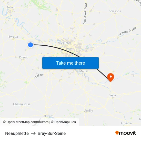 Neauphlette to Bray-Sur-Seine map