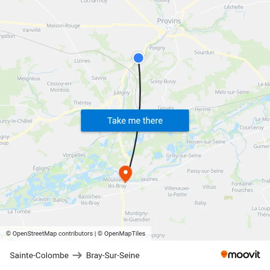 Sainte-Colombe to Bray-Sur-Seine map