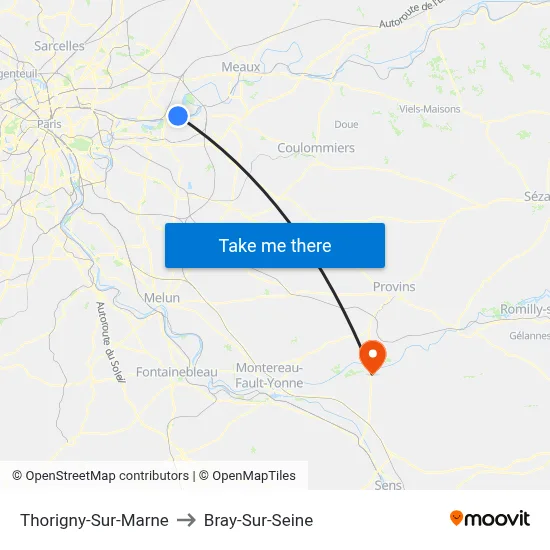 Thorigny-Sur-Marne to Bray-Sur-Seine map