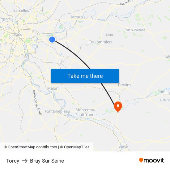 Torcy to Bray-Sur-Seine map