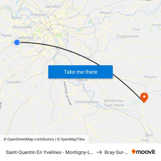Saint-Quentin En Yvelines - Montigny-Le-Bretonneux to Bray-Sur-Seine map