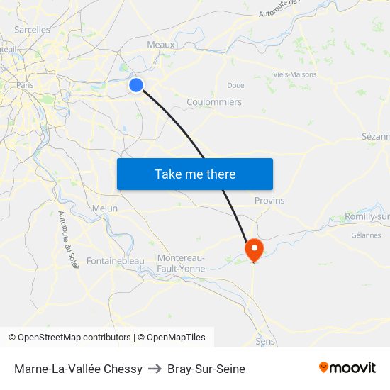 Marne-La-Vallée Chessy to Bray-Sur-Seine map