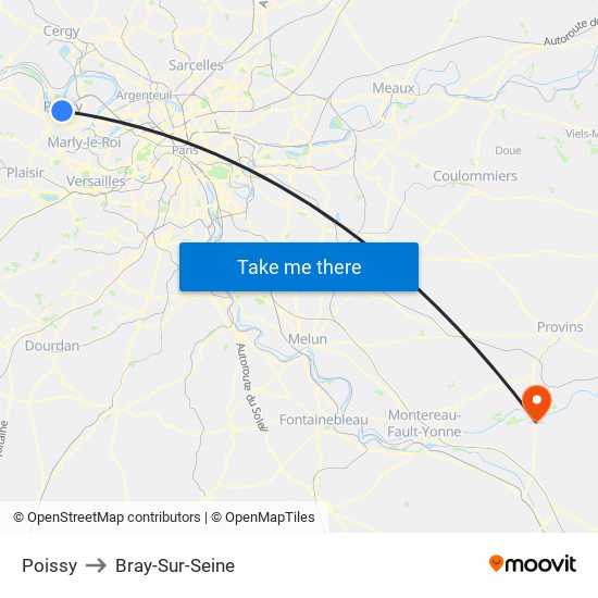 Poissy to Bray-Sur-Seine map