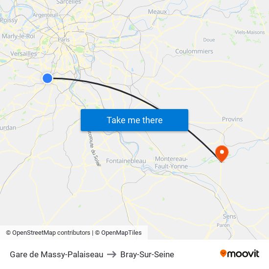 Gare de Massy-Palaiseau to Bray-Sur-Seine map