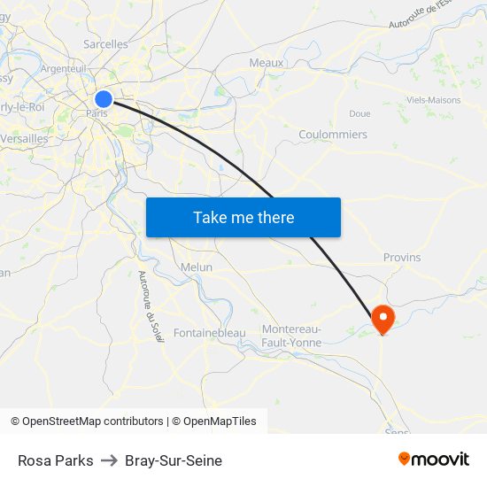 Rosa Parks to Bray-Sur-Seine map