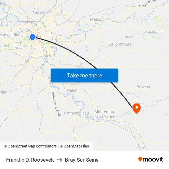 Franklin D. Roosevelt to Bray-Sur-Seine map