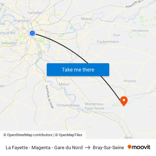 La Fayette - Magenta - Gare du Nord to Bray-Sur-Seine map