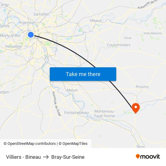 Villiers - Bineau to Bray-Sur-Seine map