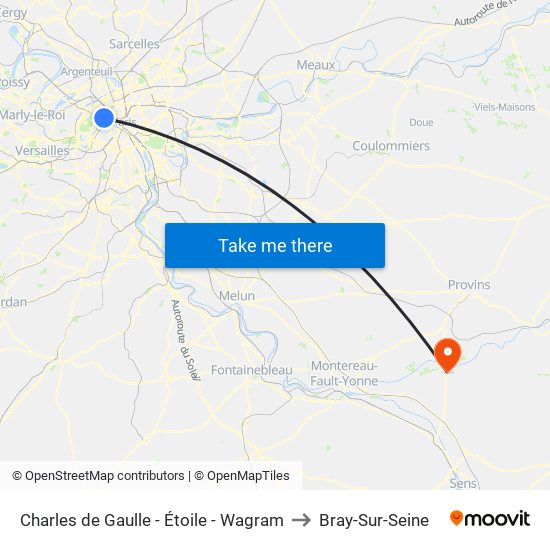 Charles de Gaulle - Étoile - Wagram to Bray-Sur-Seine map