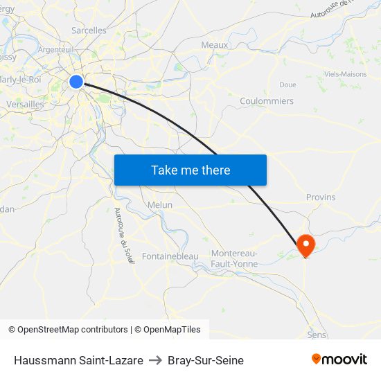 Haussmann Saint-Lazare to Bray-Sur-Seine map