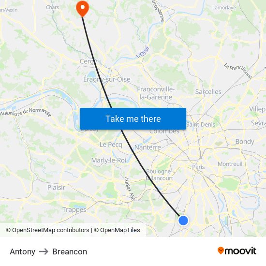 Antony to Breancon map