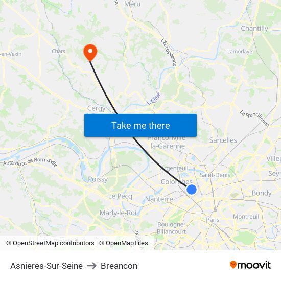 Asnieres-Sur-Seine to Breancon map